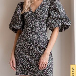 Keep it Sunny Black Floral Print Puff Sleeve